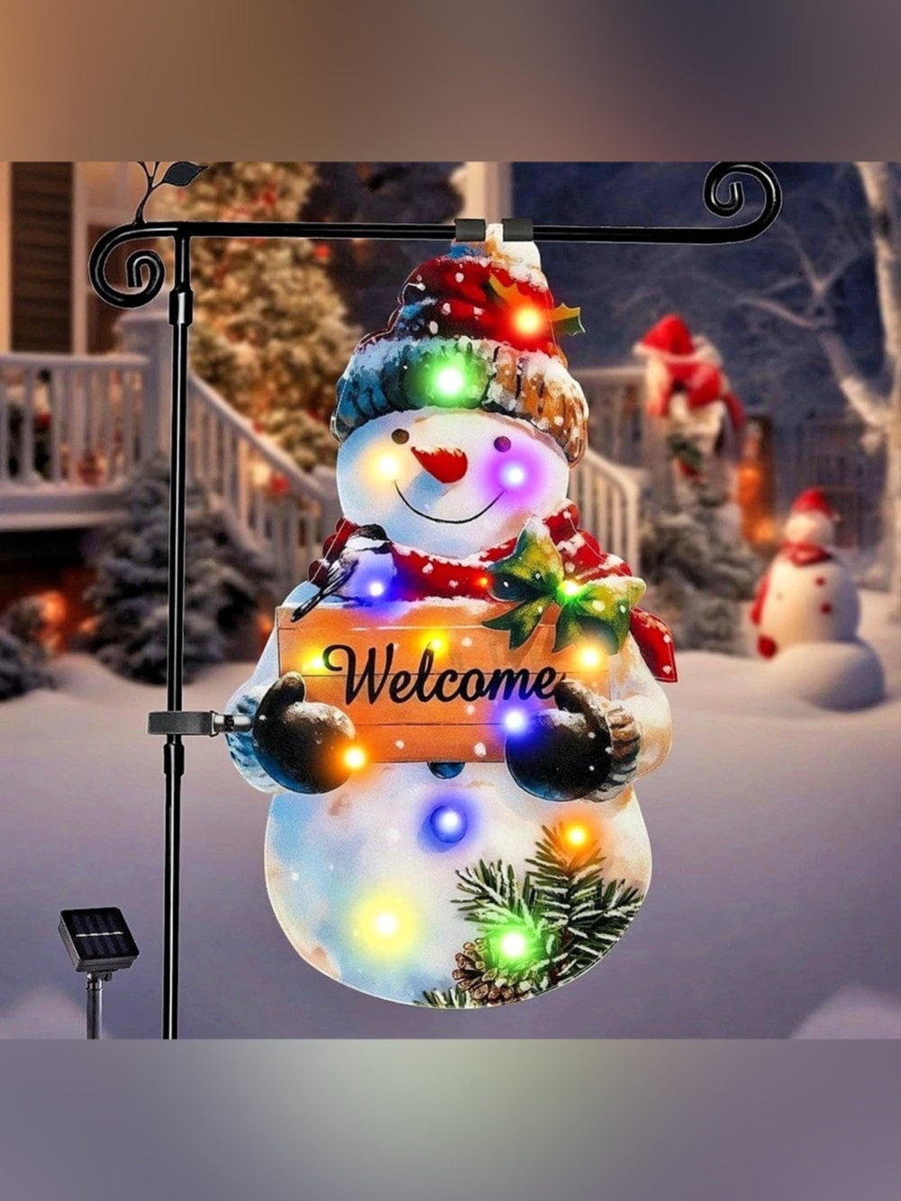 NWT Solar Powered 12x18 Lighted Christmas Snowman Garden Flag, Outdoor Decor
